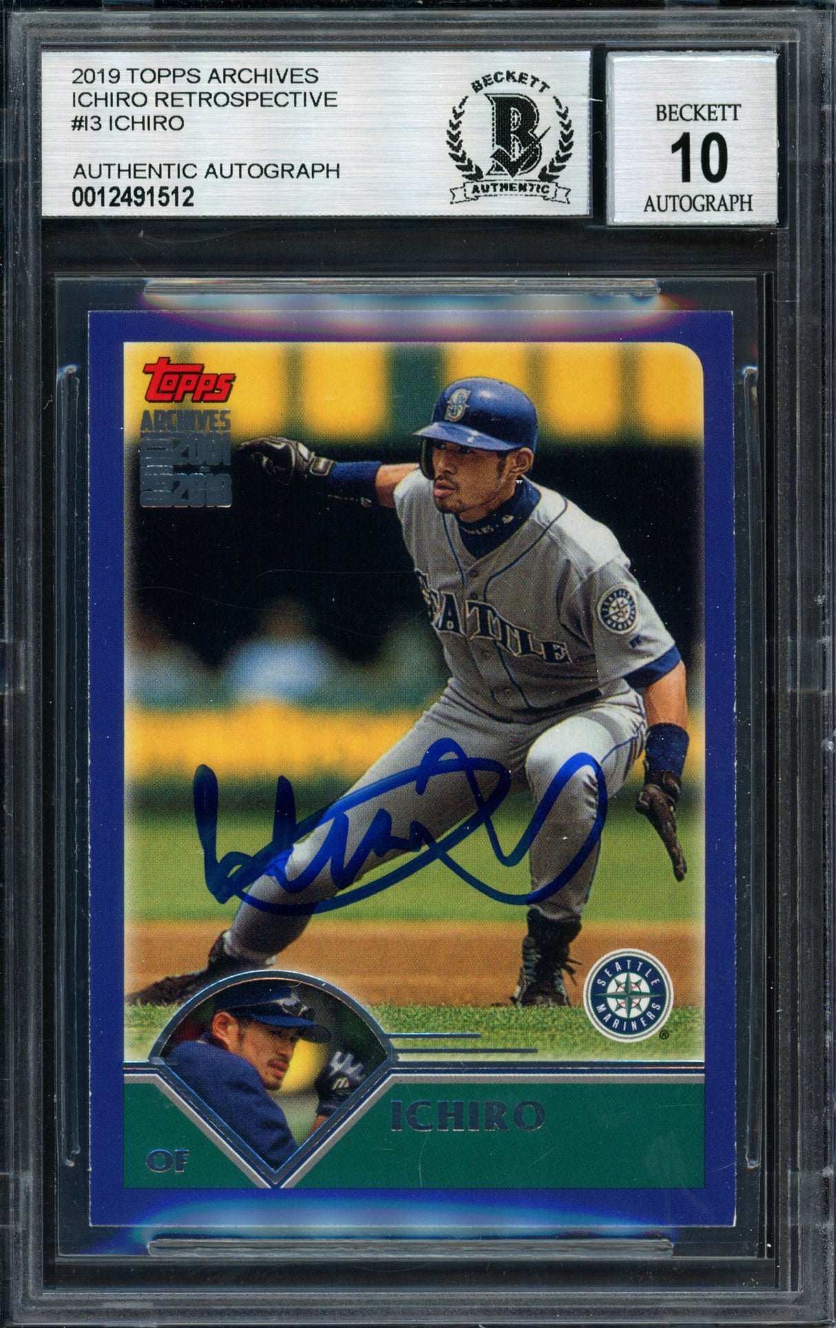 Ichiro Suzuki Autographed 2019 Topps Archives Retrospective Card #I-3 Seattle Mariners Auto Grade 10 Beckett BAS #12491512