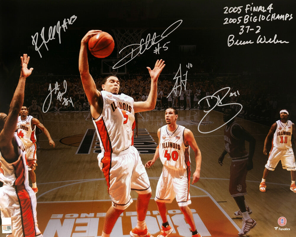 2005 Illinois Fighting Illini Team Signed Basketball Starting Five Spotlight Action 16x20 w/6-Sigs, 3-Insciptions