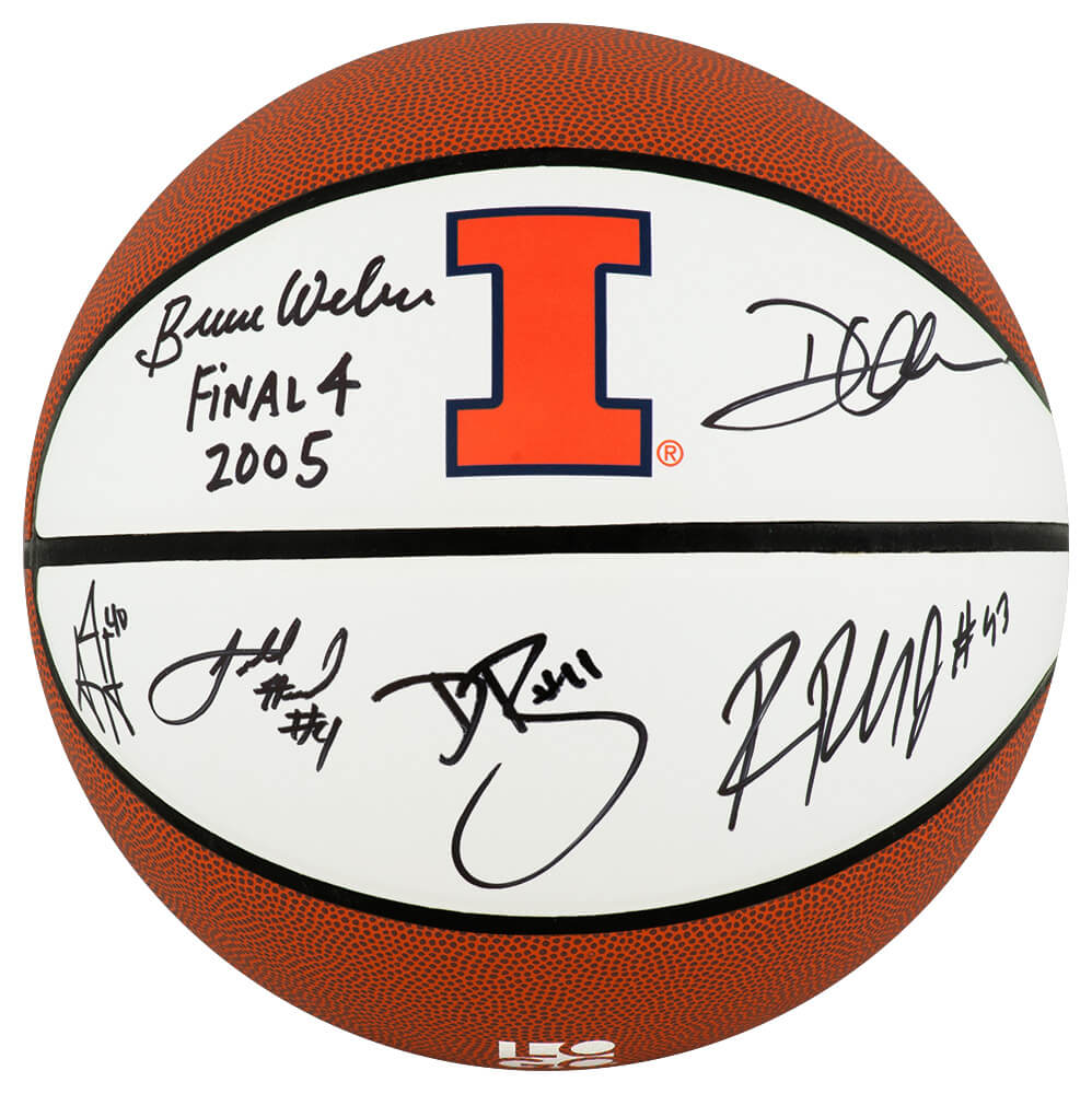 2005 Illinois Fighting Illini Team Signed Illinois Logo Brands Basketball w/6-Sigs & 2005 Final 4