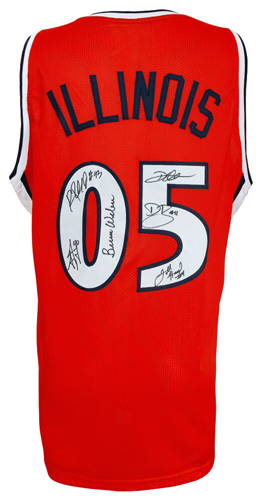 2005 Illinois Fighting Illini Team Signed Orange Custom Basketball Jersey w/6 Signatures