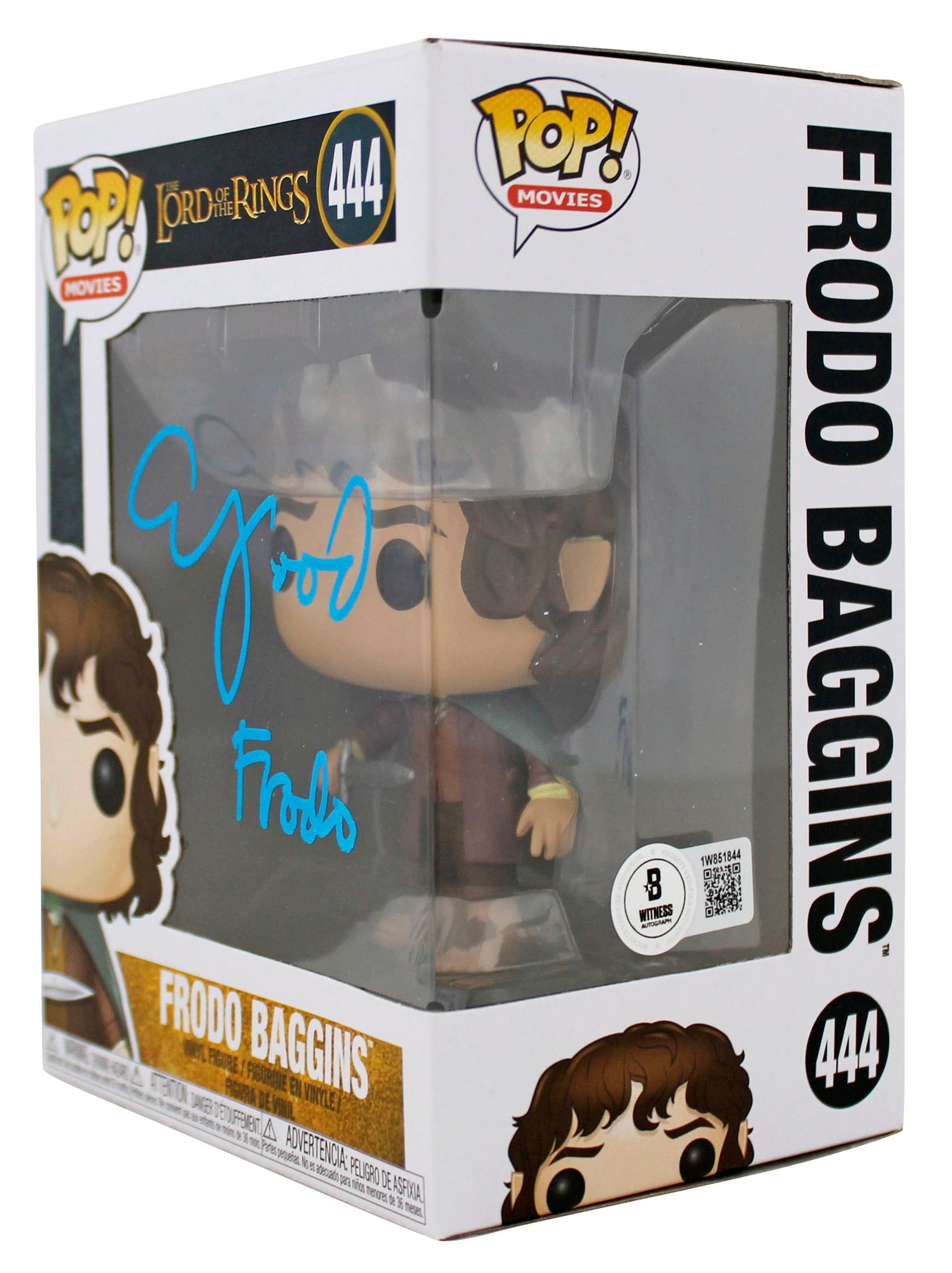 Elijah Wood LOTR "Frodo" Signed #444 Alt Funko Pop Figure w/ Blue Sig BAS Wit