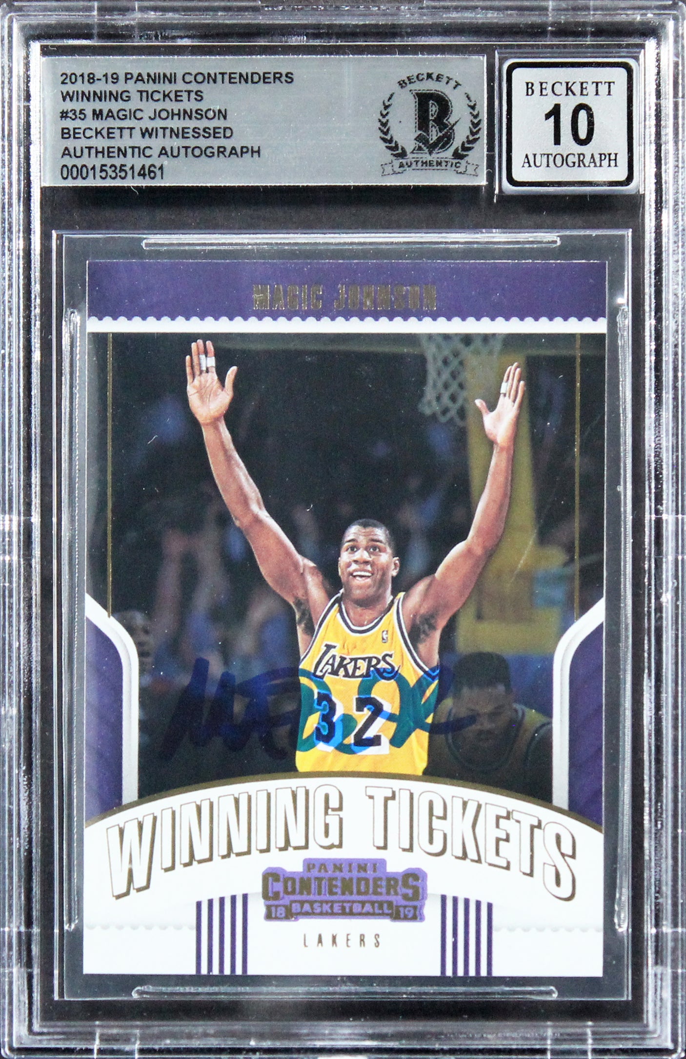 Magic Johnson Signed 2018 Panini Contenders WT #35 Card Auto Graded 10! BAS Slab