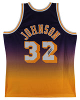 Lakers Magic Johnson Signed Purple Two-Tone M&N 84-85 HWC Swingman Jersey BAS W