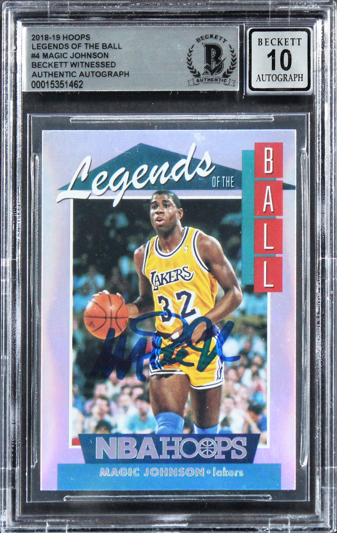 Magic Johnson Signed 2018 Hoops Legends Of The Ball #4 Card Auto 10! BAS Slabbed