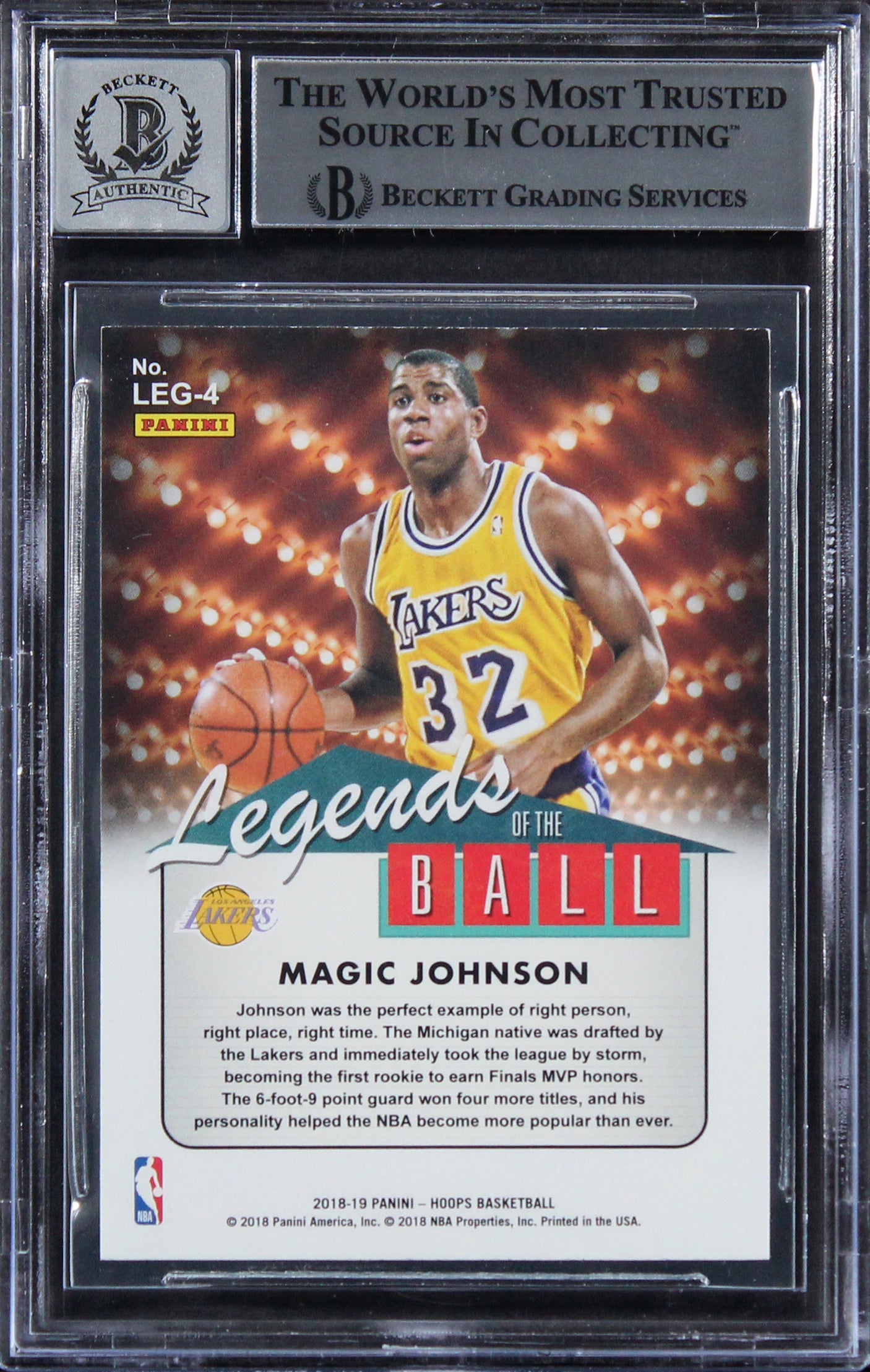 Magic Johnson Signed 2018 Hoops Legends Of The Ball #4 Card Auto 10! BAS Slabbed