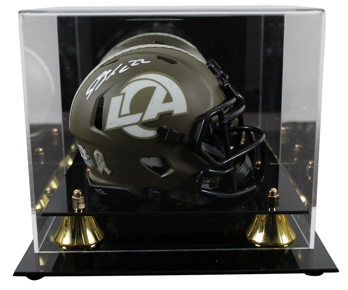 Rams Blake Corum Signed Salute To Service Speed Mini Helmet w/ Case BAS Witness