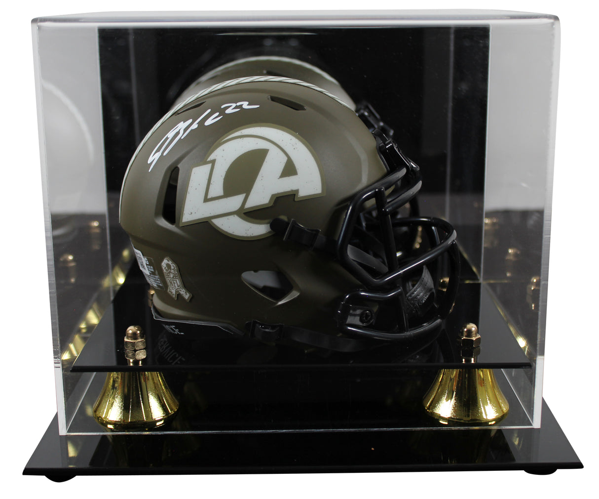 Rams Blake Corum Signed Salute To Service Speed Mini Helmet w/ Case BAS Witness