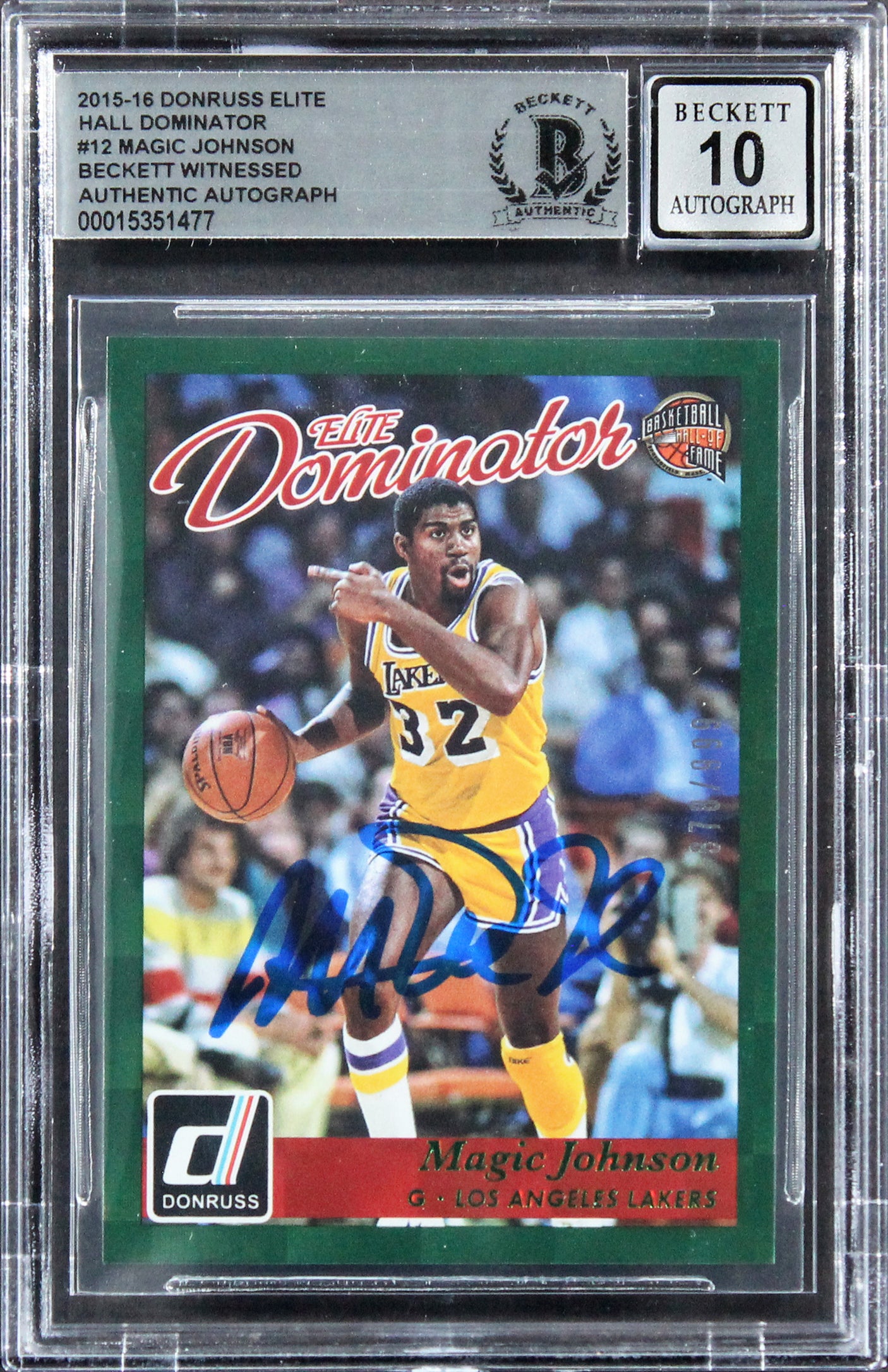 Magic Johnson Signed 2015 Donruss Elite HD #12 678/999 Card Auto 10! BAS Slabbed