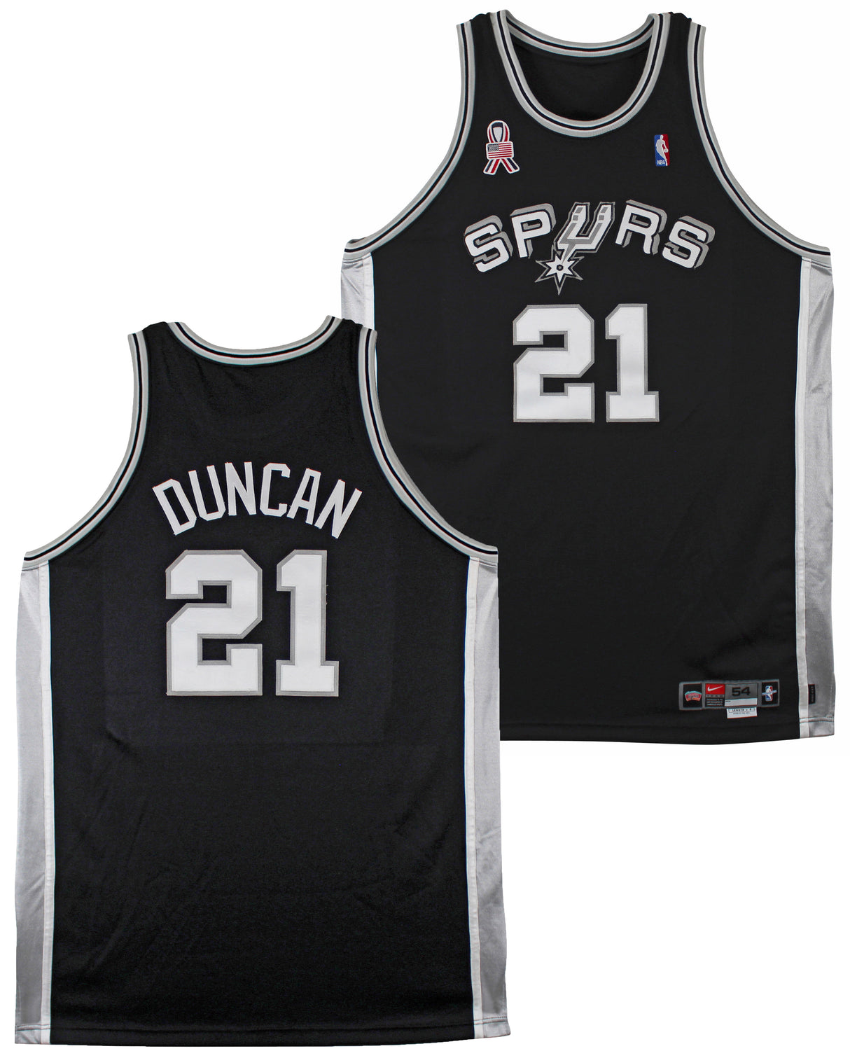 Spurs Tim Duncan 2001-02 Game Worn Nike +4" Extra Length Black Road Jersey
