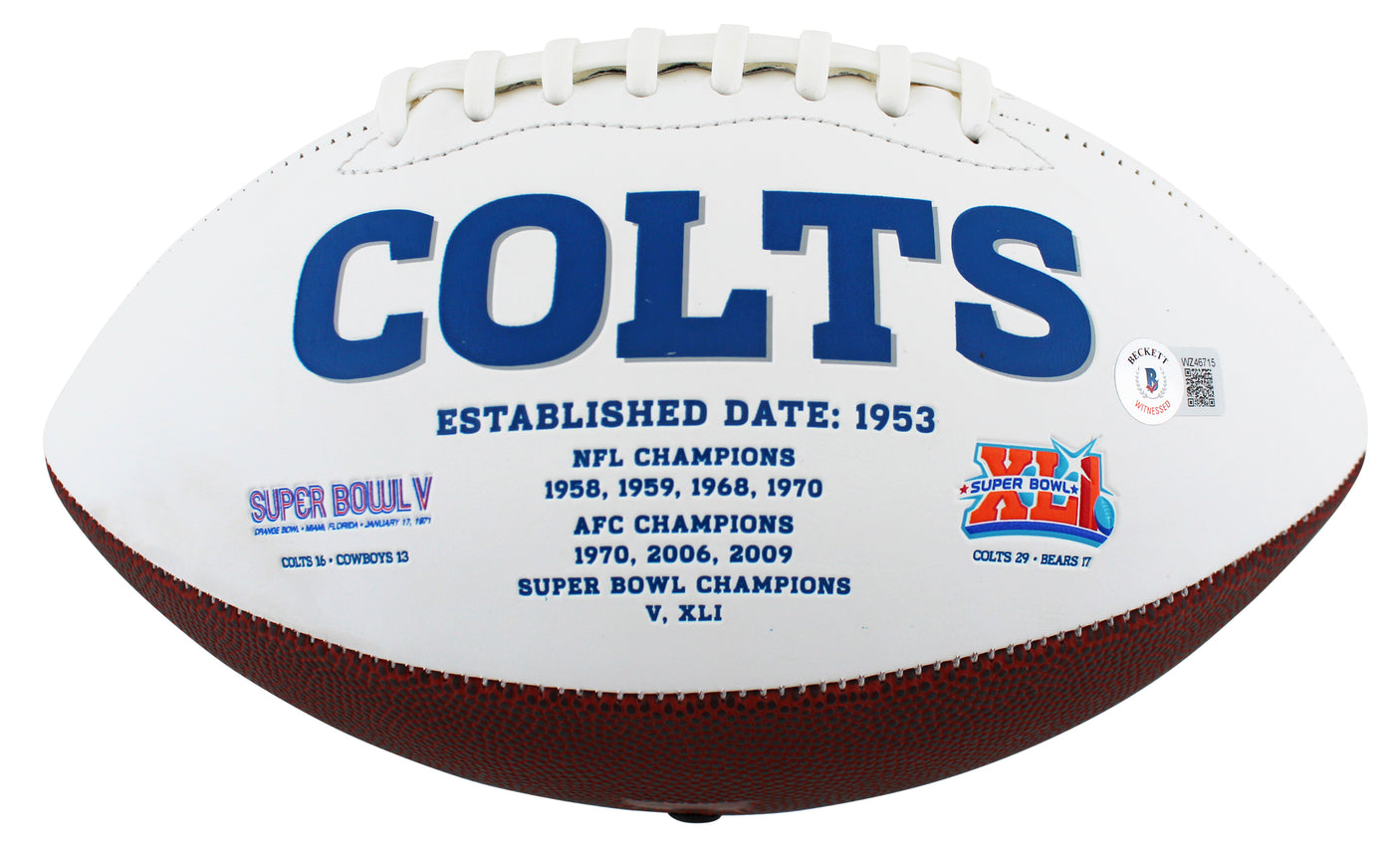 Colts Kwity Paye Authentic Signed White Panel Logo Football BAS Witnessed