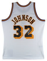 Lakers Magic Johnson Signed White M&N 1984-85 HWC Swingman Jersey BAS Witnessed