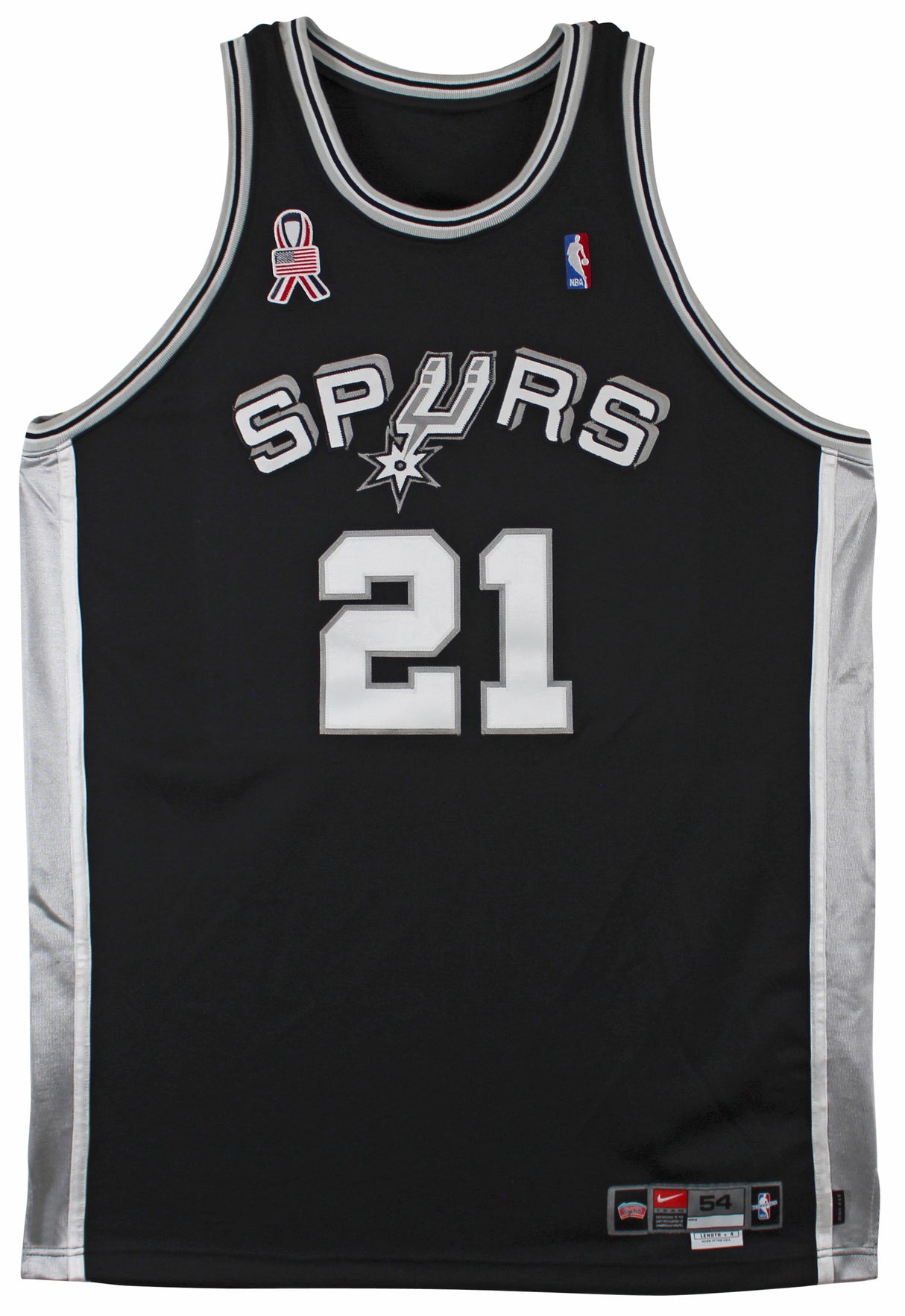 Spurs Tim Duncan 2001-02 Game Worn Nike +4" Extra Length Black Road Jersey