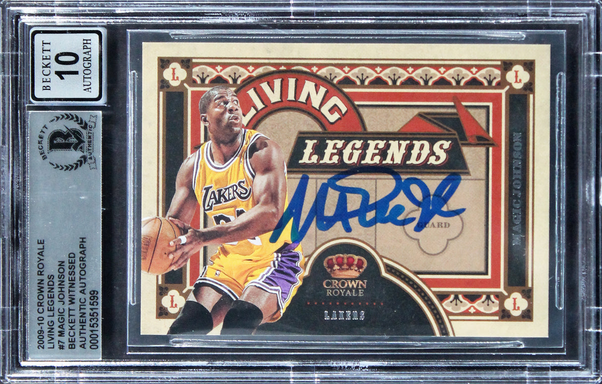Lakers Magic Johnson Signed 2009 Crown Royale LL #7 Card Auto 10! BAS Slabbed