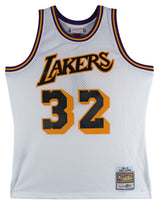 Lakers Magic Johnson Signed White M&N 1984-85 HWC Swingman Jersey BAS Witnessed