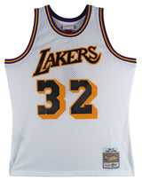 Lakers Magic Johnson Signed White M&N 1984-85 HWC Swingman Jersey BAS Witnessed