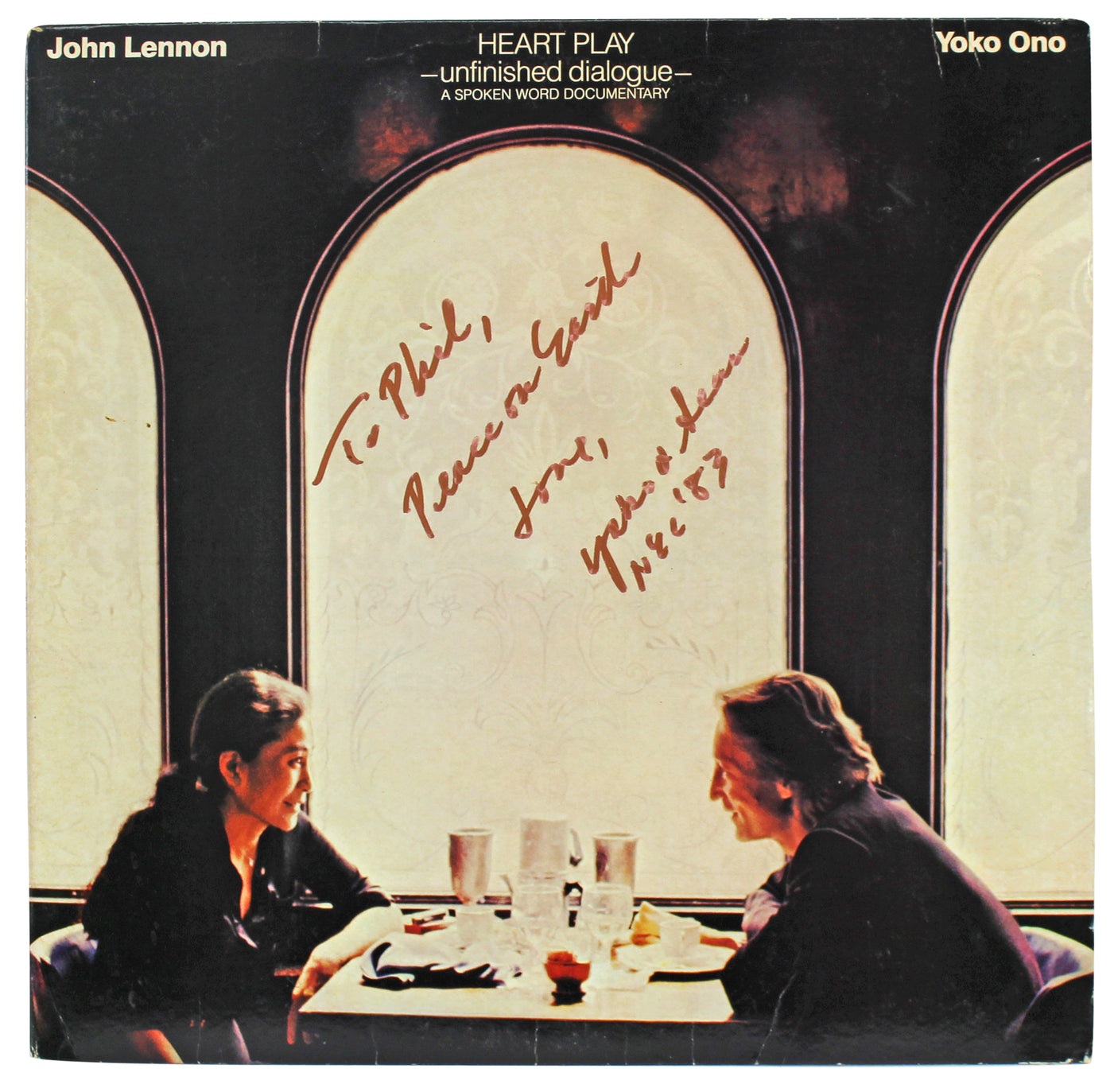 Yoko Ono "To Phil, Peace & Love" Signed Heart Play Album Cover BAS #A39328