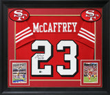 Christian McCaffrey Signed Red Pro Style Framed Jersey w/ Dropshadow BAS