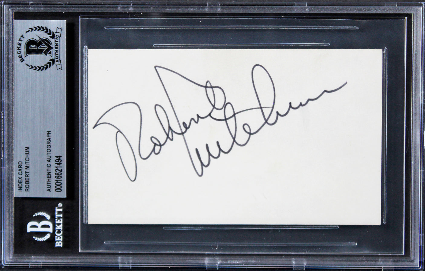 Robert Mitchum The Night of the Hunter Signed 3x5 Index Card BAS Slabbed