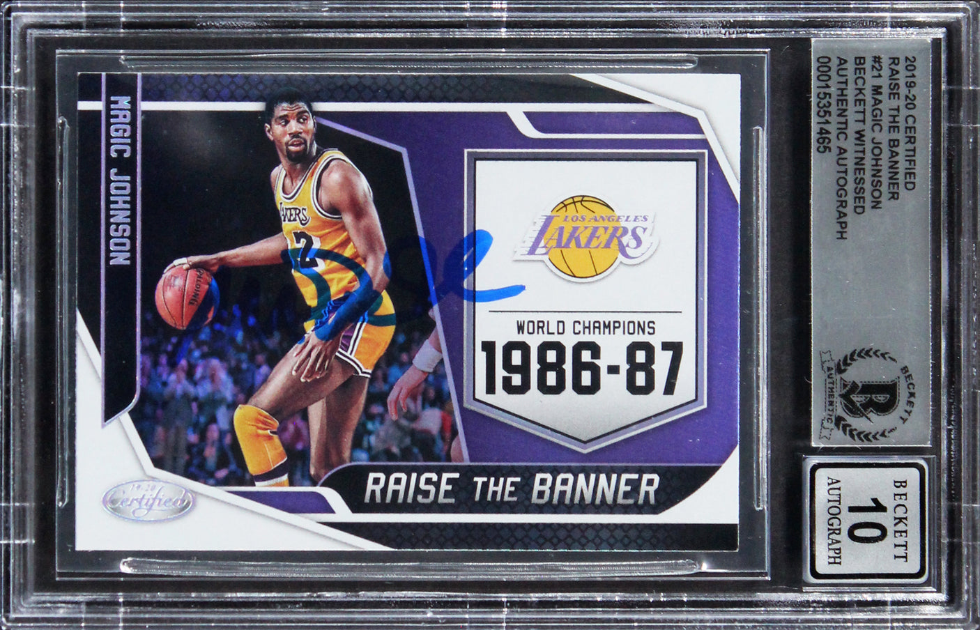 Magic Johnson Signed 2019 Certified Raise The Banner #21 Card Auto 10! BAS Slab