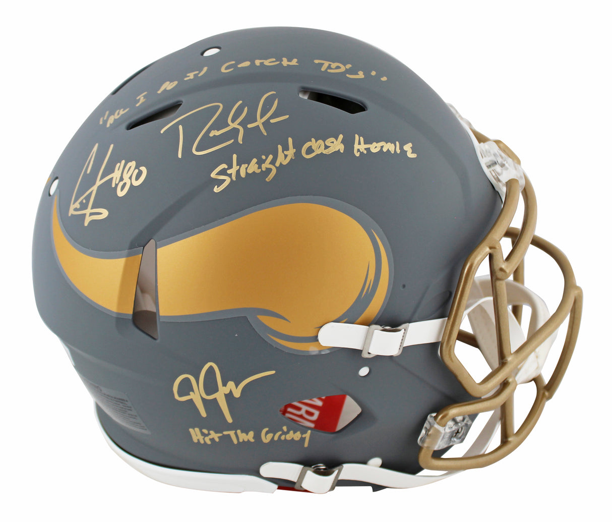Vikings (3) Jefferson, Moss & Carter Signed Slate F/S Speed Proline Helmet BAS W