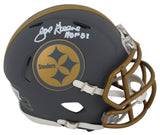 Steelers Joe Greene "HOF 87" Signed Slate Speed Mini Helmet W/ Case BAS Witness