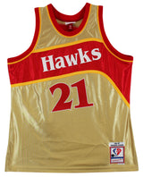 Hawks Dominique Wilkins "Stat" Signed Gold M&N 75th HWC Swingman Jersey BAS Wit