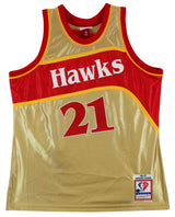 Hawks Dominique Wilkins "Stat" Signed Gold M&N 75th HWC Swingman Jersey BAS Wit