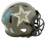 Cowboys Roger Staubach Signed Salute To Service Speed Mini Helmet BAS Witnessed
