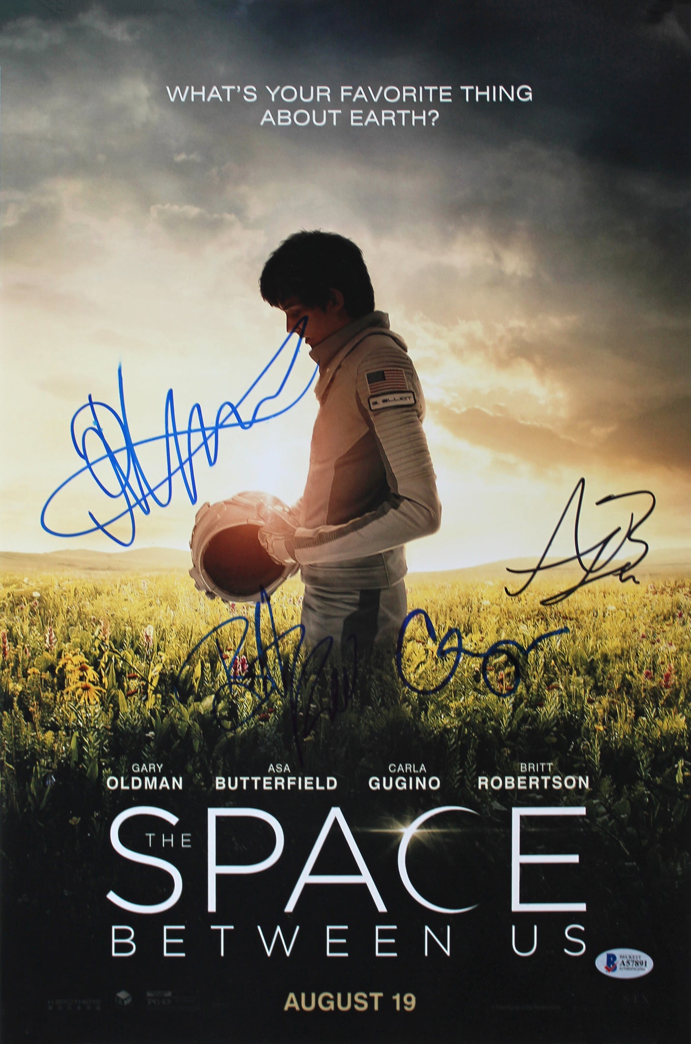 The Space Between Us (4) Butterfield, Robertson, +2 Signed 12x18 Photo BAS