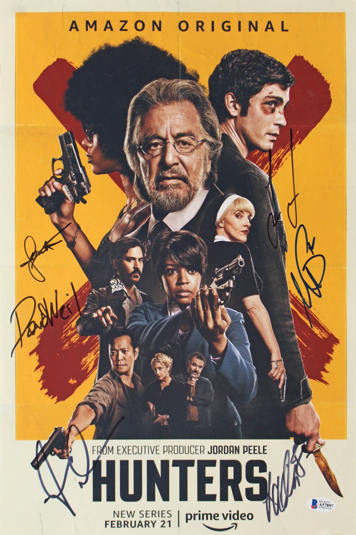 The Hunters (6) Pacino, Lerman, Hinton, Olin +2 Signed 12x18 Photo BAS #A57897