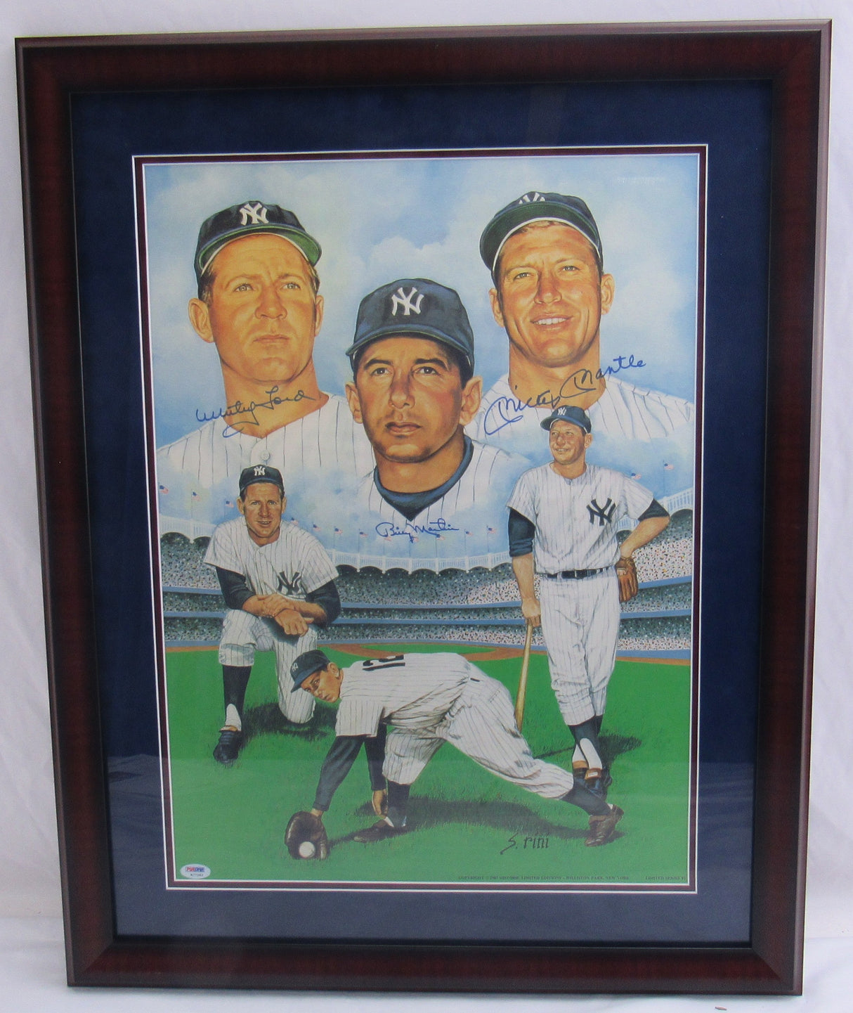 Mickey Mantle Whitey Ford Billy Martin Signed Framed Photo PSA/DNA K77282