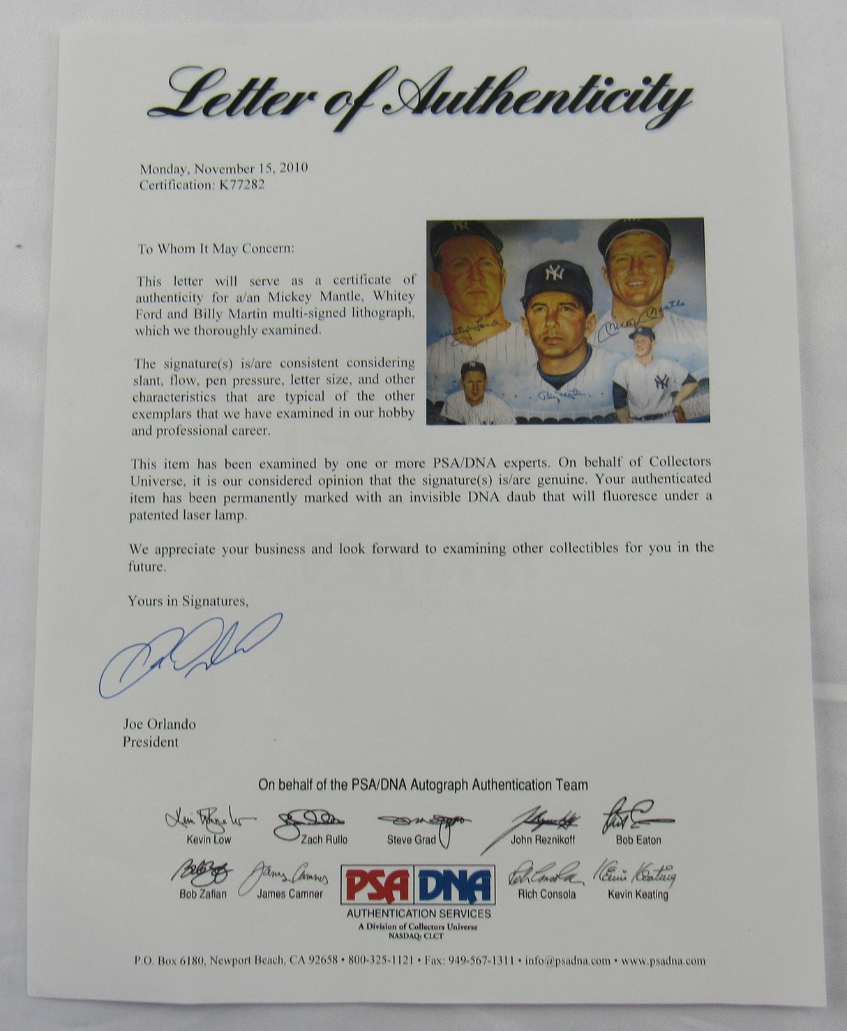 Mickey Mantle Whitey Ford Billy Martin Signed Framed Photo PSA/DNA K77282