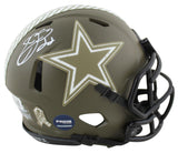 Cowboys Emmitt Smith Signed Salute To Service Speed Mini Helmet BAS Witnessed