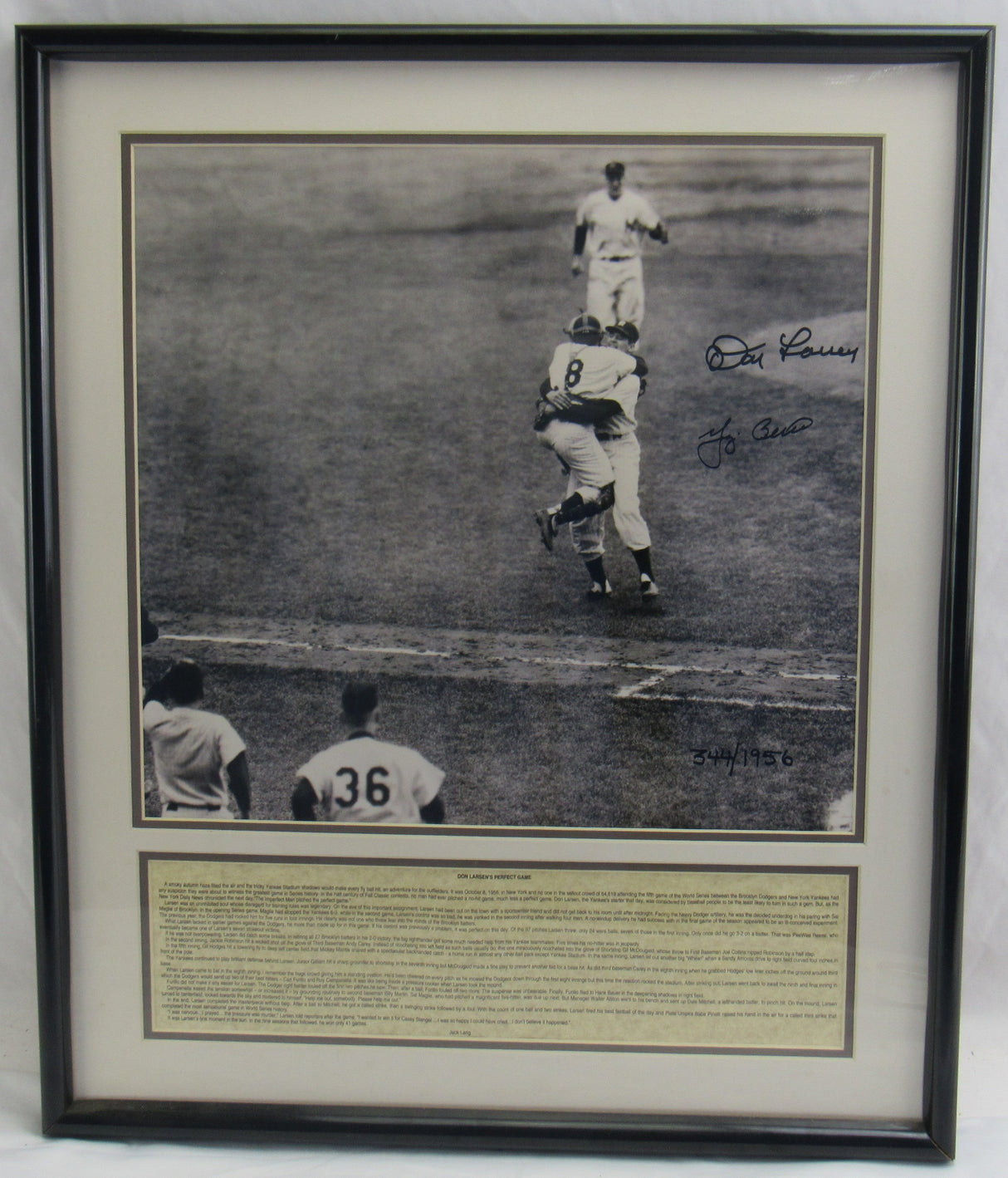 Don Larsen Yogi Berra Signed Framed Photo JSA CS78706