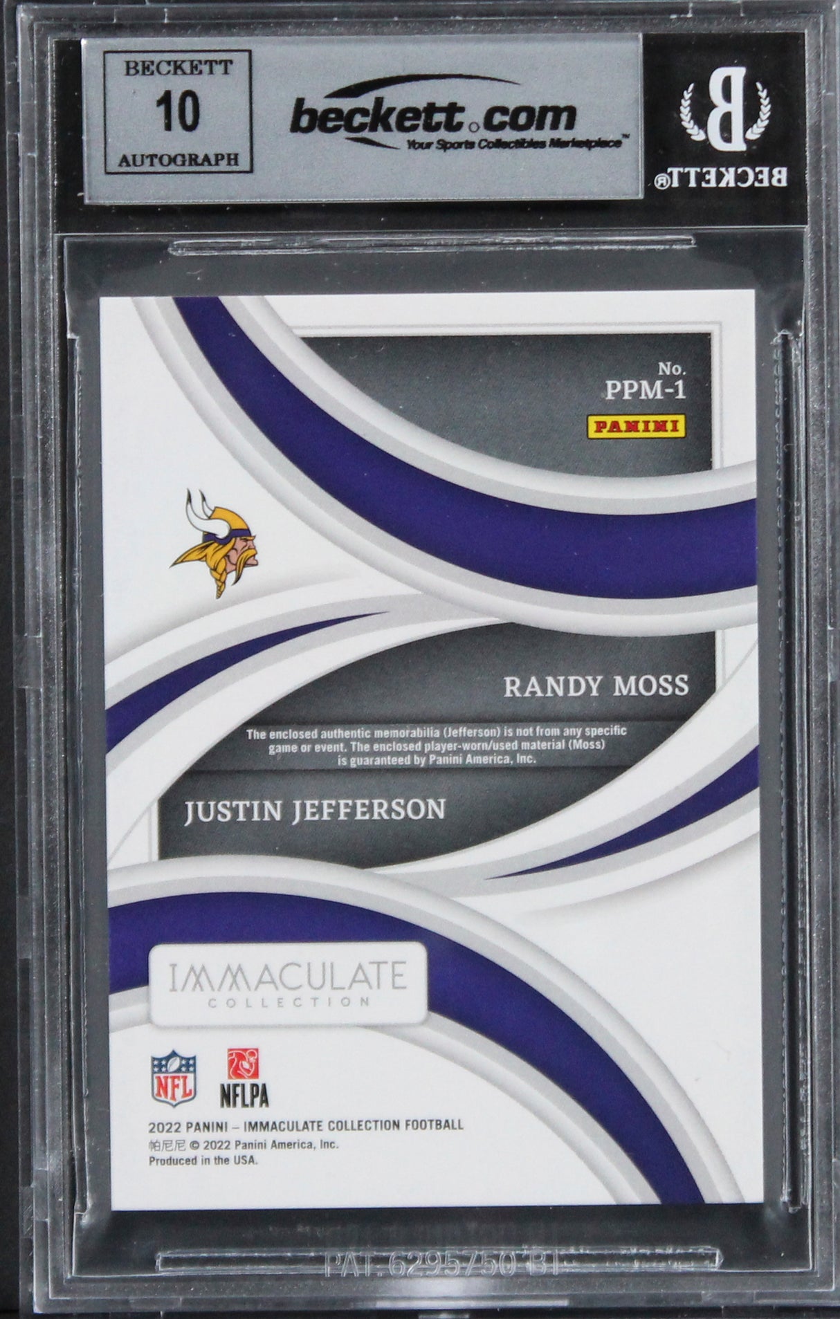 Randy Moss & Justin Jefferson Signed 2022 IC #1 #43/99 Card Auto 10! BAS Slabbed