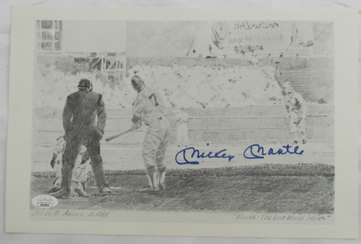Mickey Mantle Signed Auto 8.5x13 Black and White Print JSA LOA ZZ18545