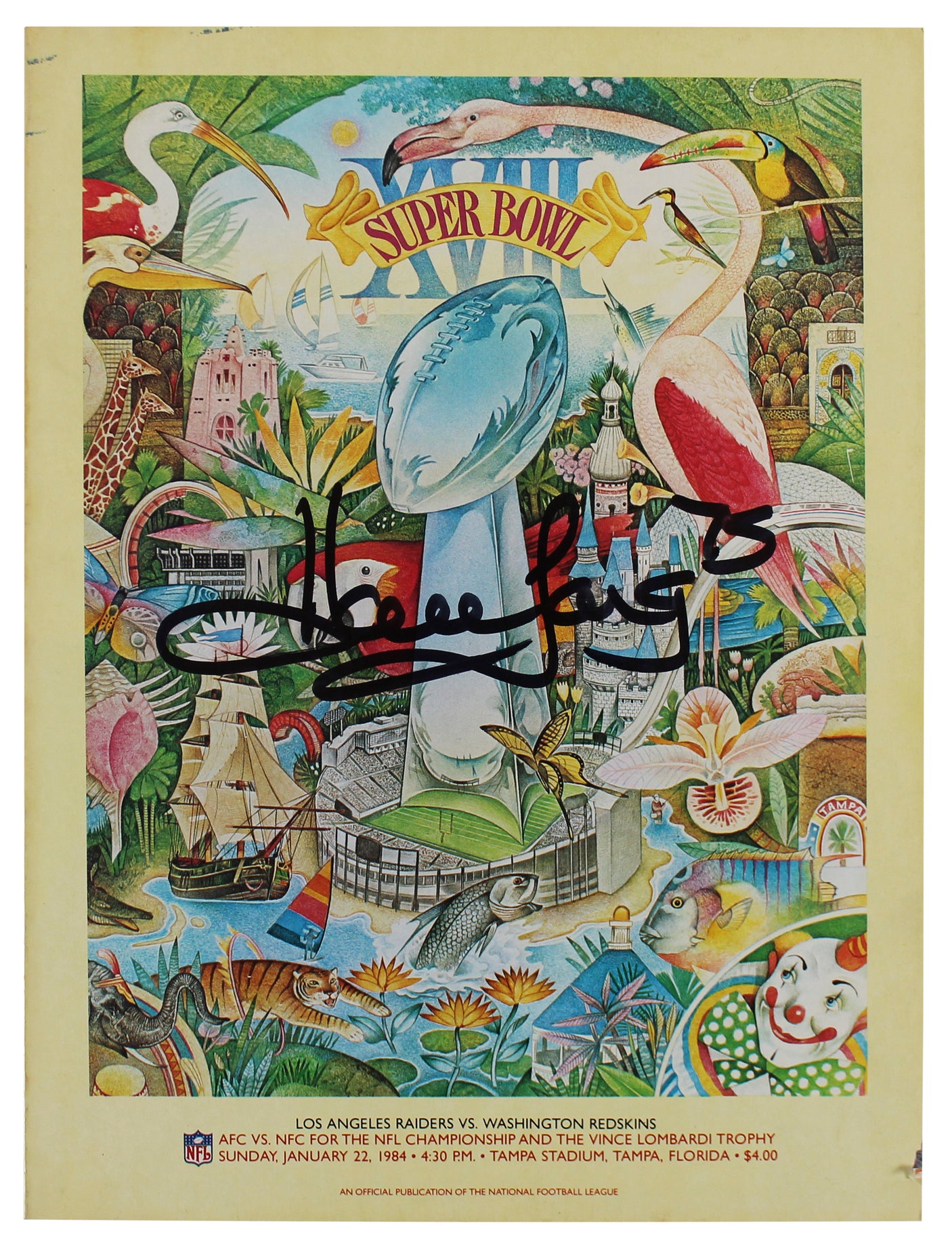 Raiders Howie Long Authentic Signed SB XVIII Program BAS Witnessed #WY54970