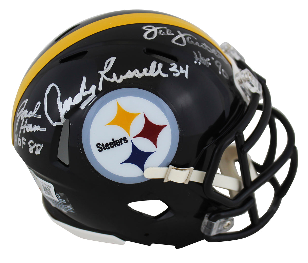Steelers LBs (3) Ham, Lambert & Russell Signed Speed Mini Helmet BAS Witnessed
