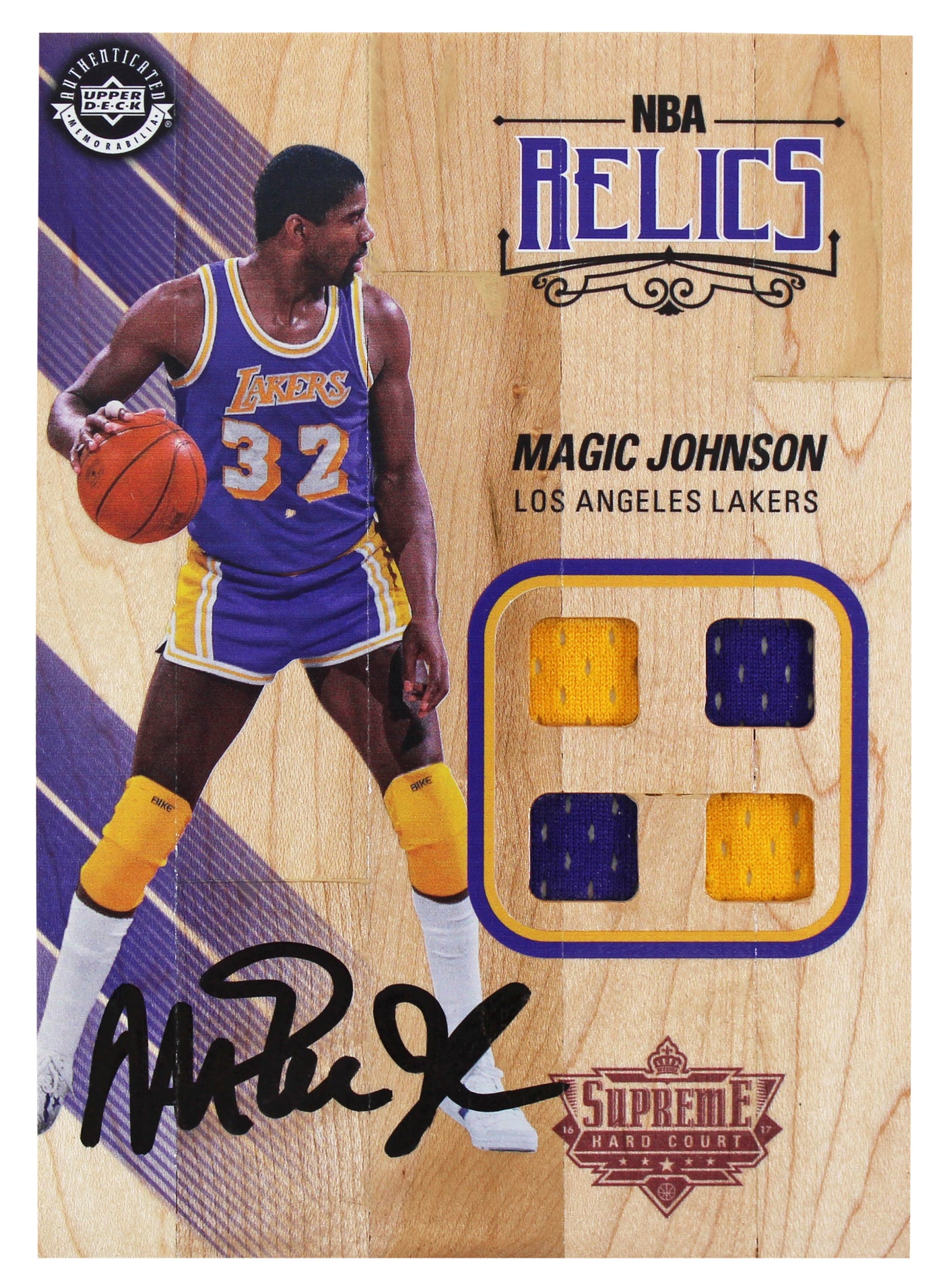 Lakers Magic Johnson Signed 5x7 Upper Deck Supreme Hard Court Card BAS #WP81904