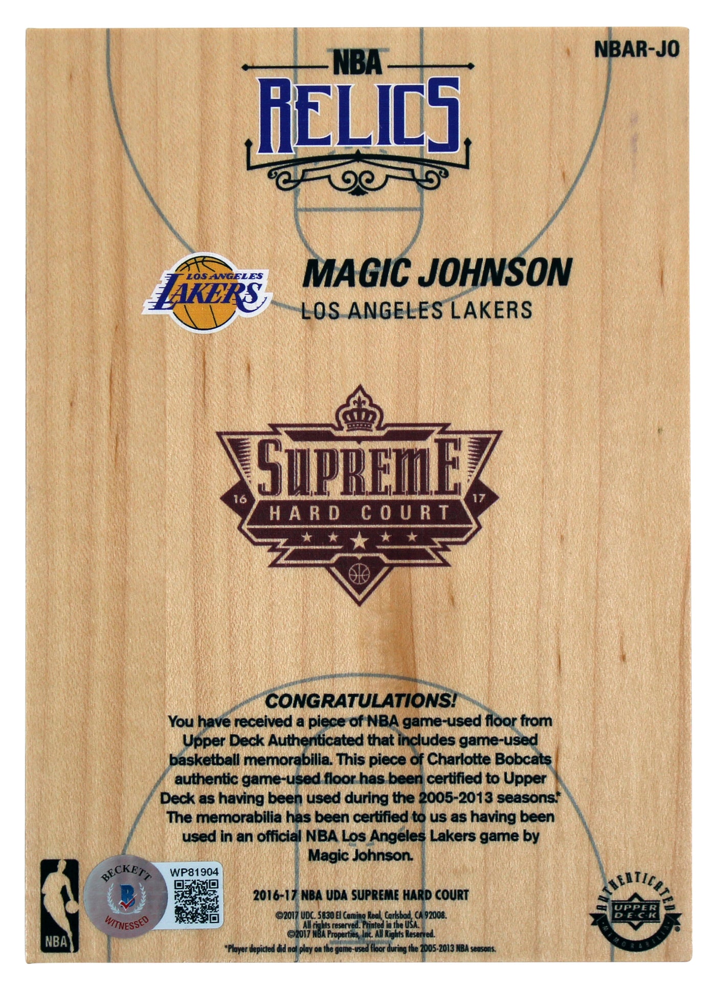 Lakers Magic Johnson Signed 5x7 Upper Deck Supreme Hard Court Card BAS #WP81904