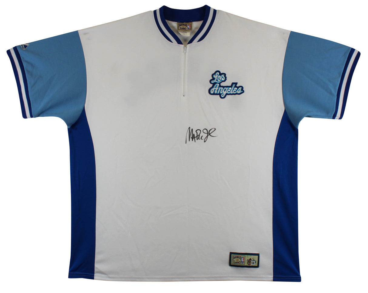 Lakers Magic Johnson Signed White Majestic HWC Warmup Shirt BAS Witness #W205612