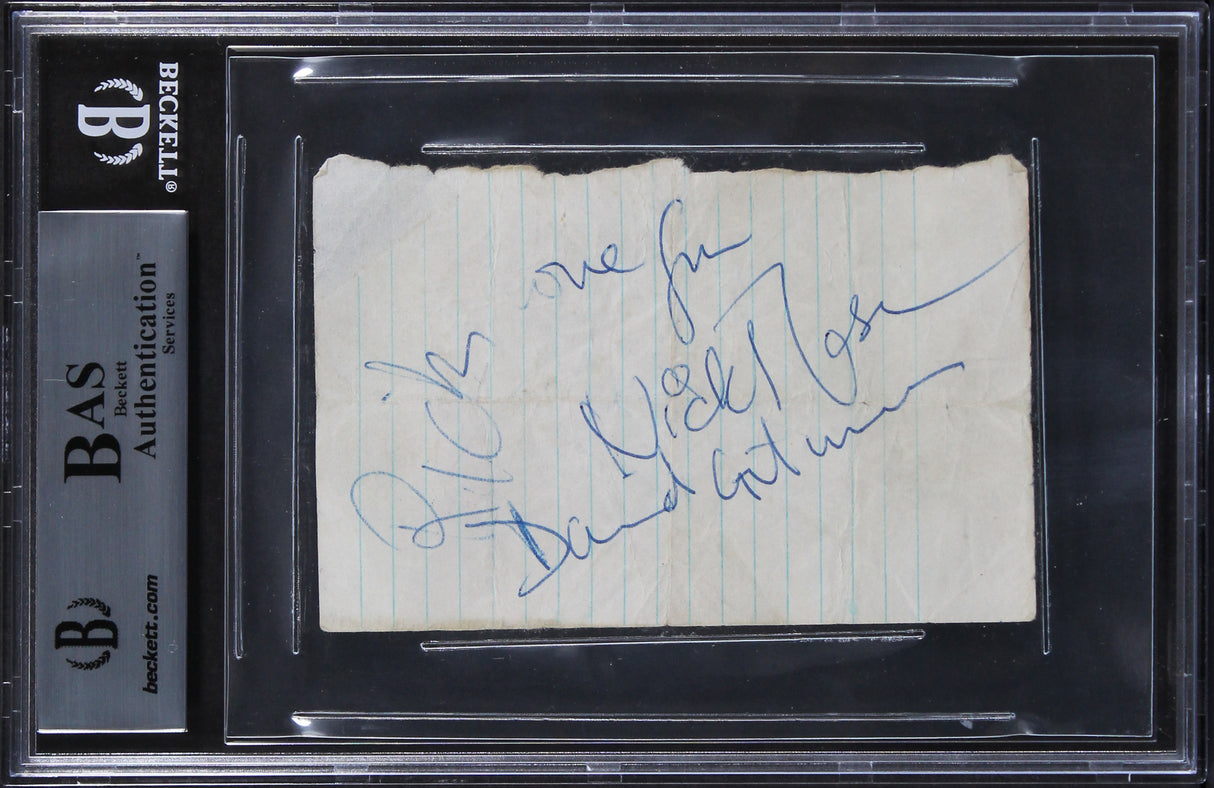 Pink Floyd (5) Gilmour, Waters, Wright, Mason Signed 2.75x4.25 Cut Sig BAS Slab