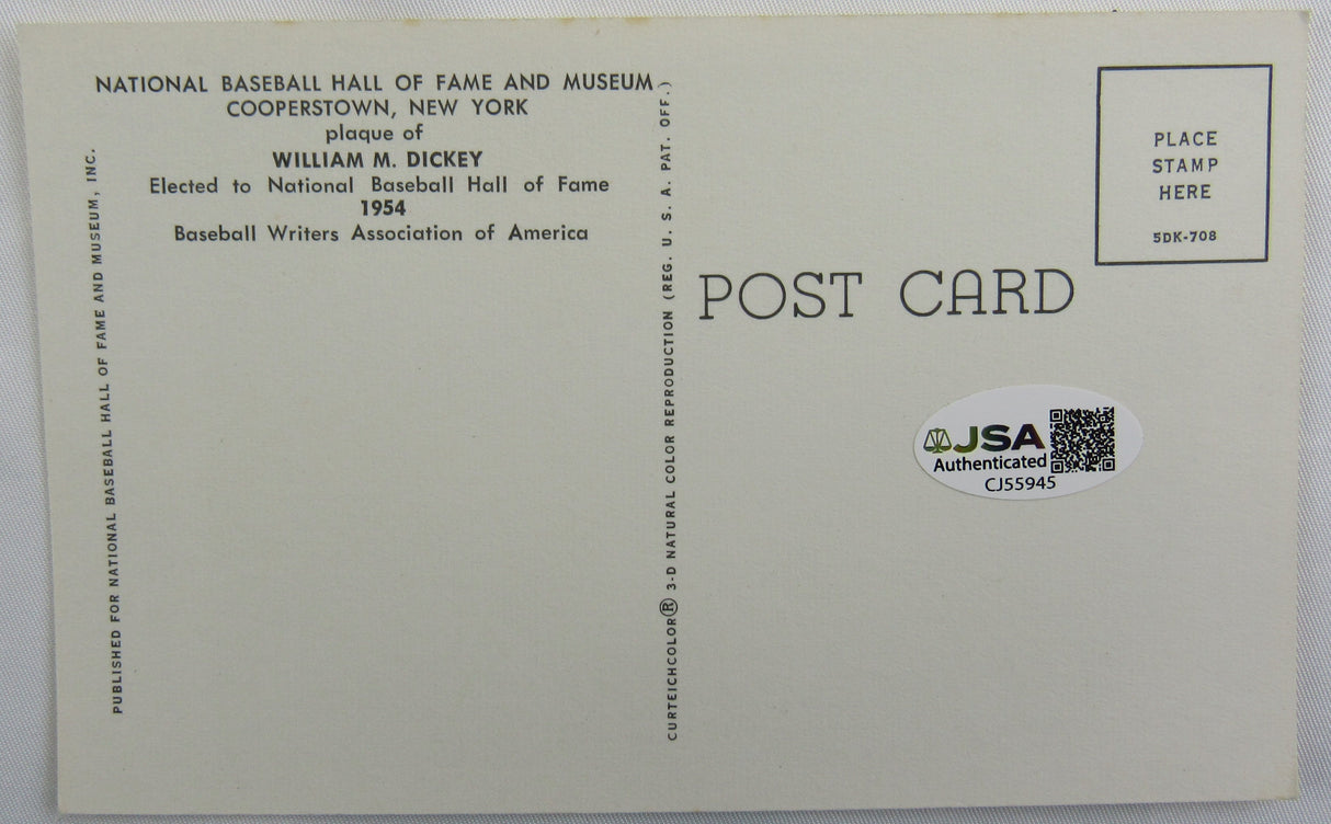 Bill Dickey Signed Auto 5.5x3.5 Hall of Fame Post Card CJ55945
