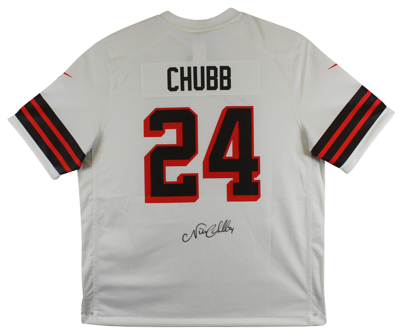 Browns Nick Chubb Authentic Signed White Nike Jersey Autographed BAS Witnessed