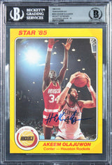 Hakeem Olajuwon Signed 1985 Star Team Supers 5x7 #HR2 Card Auto 10! BAS Slabbed