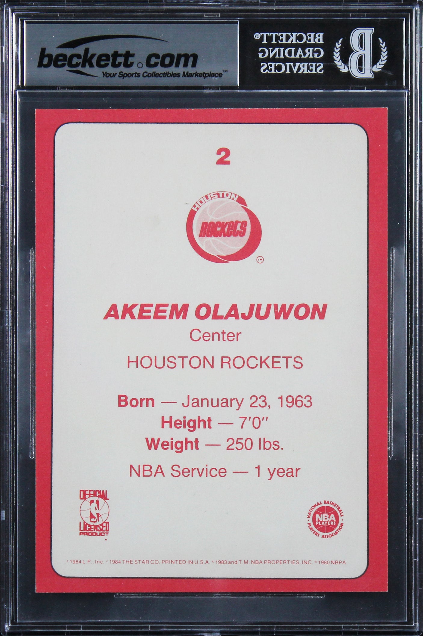 Hakeem Olajuwon Signed 1985 Star Team Supers 5x7 #HR2 Card Auto 10! BAS Slabbed