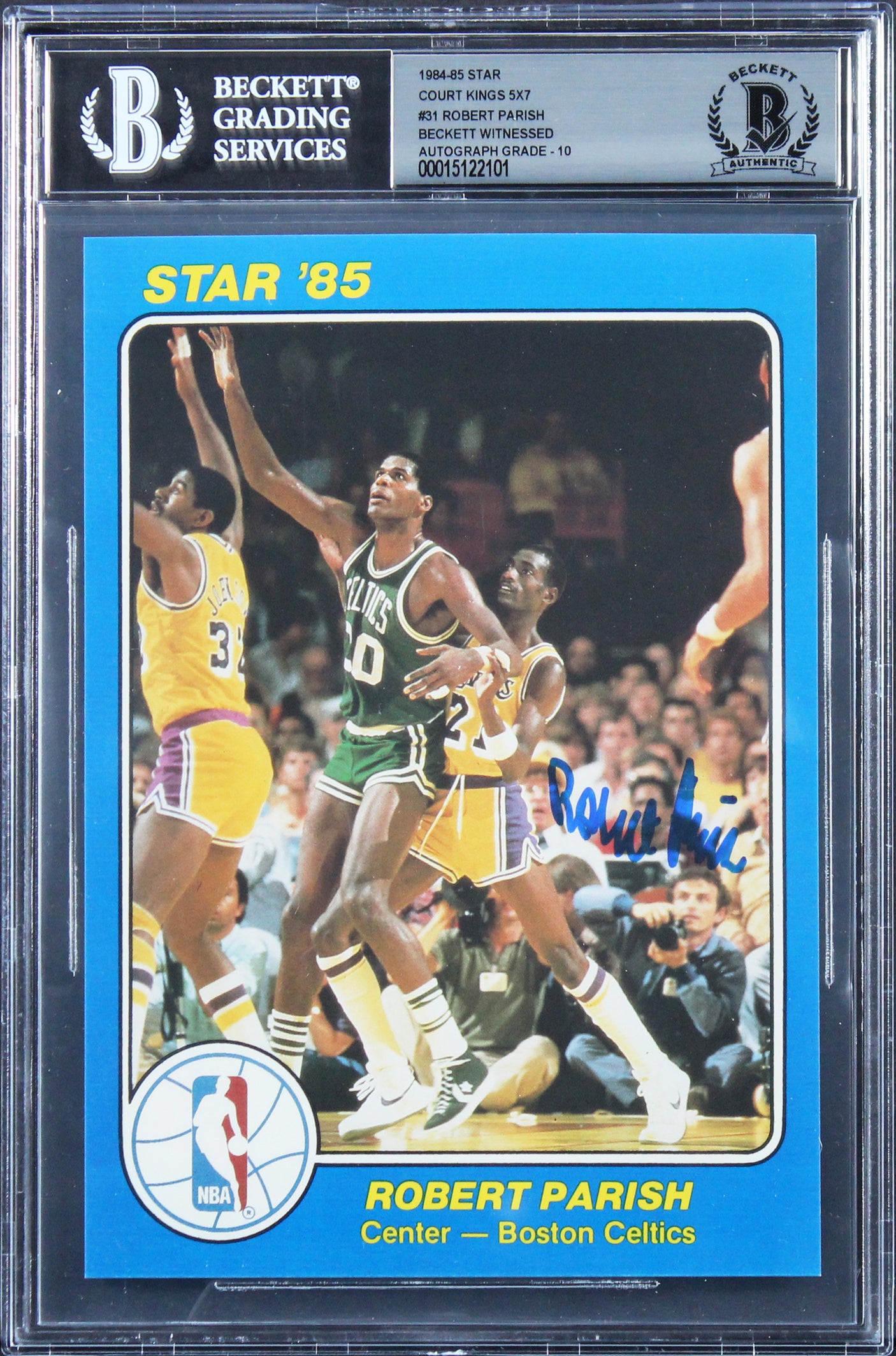 Celtics Robert Parish Signed 1984 Star Court Kings 5x7 #31 Card Auto 10 BAS Slab