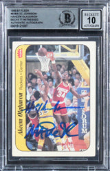 Magic Johnson & Hakeem Olajuwon Signed 1986 Fleer #9 Card Auto 10! BAS Slabbed