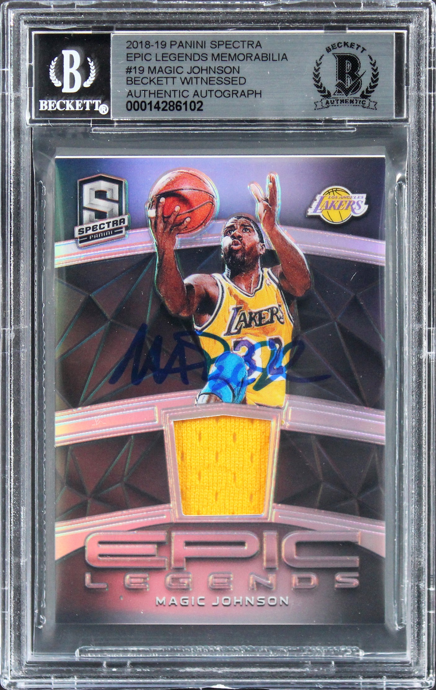 Magic Johnson Signed 2018 Panini Spectra Epic Legends #19 Card Auto 10! BAS Slab