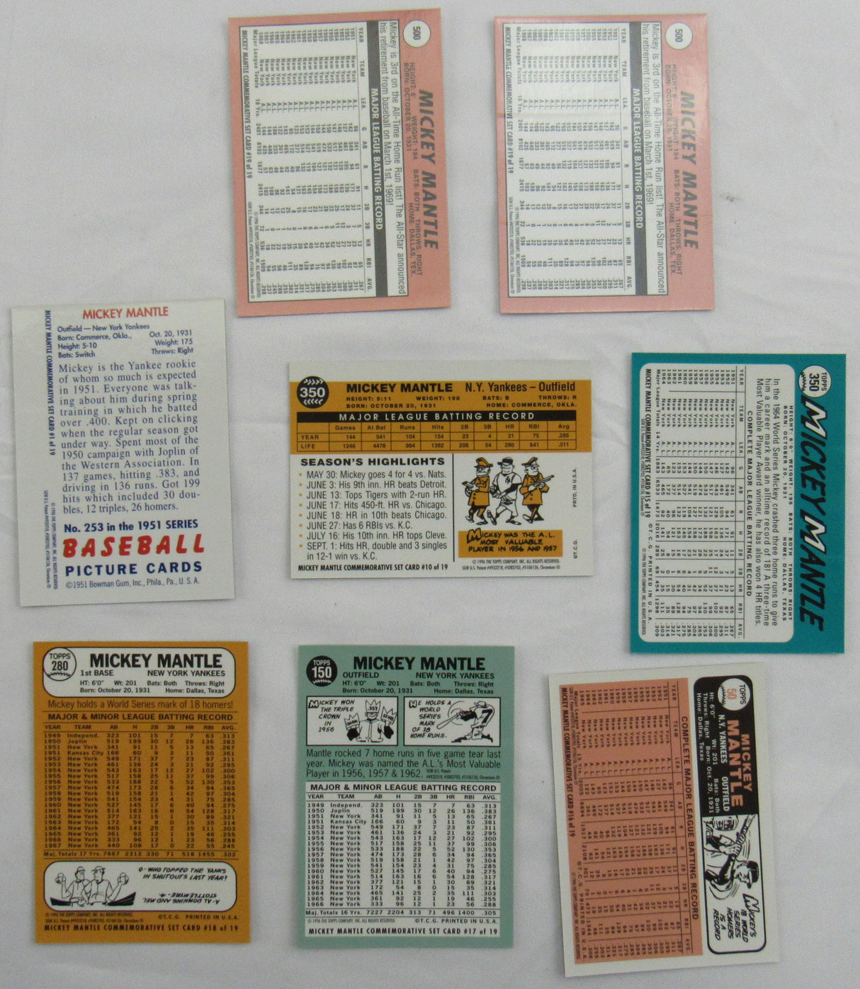 1996 Topps Mickey Mantle Finest Refractor Lot - 8 Cards including 1951 Bowman